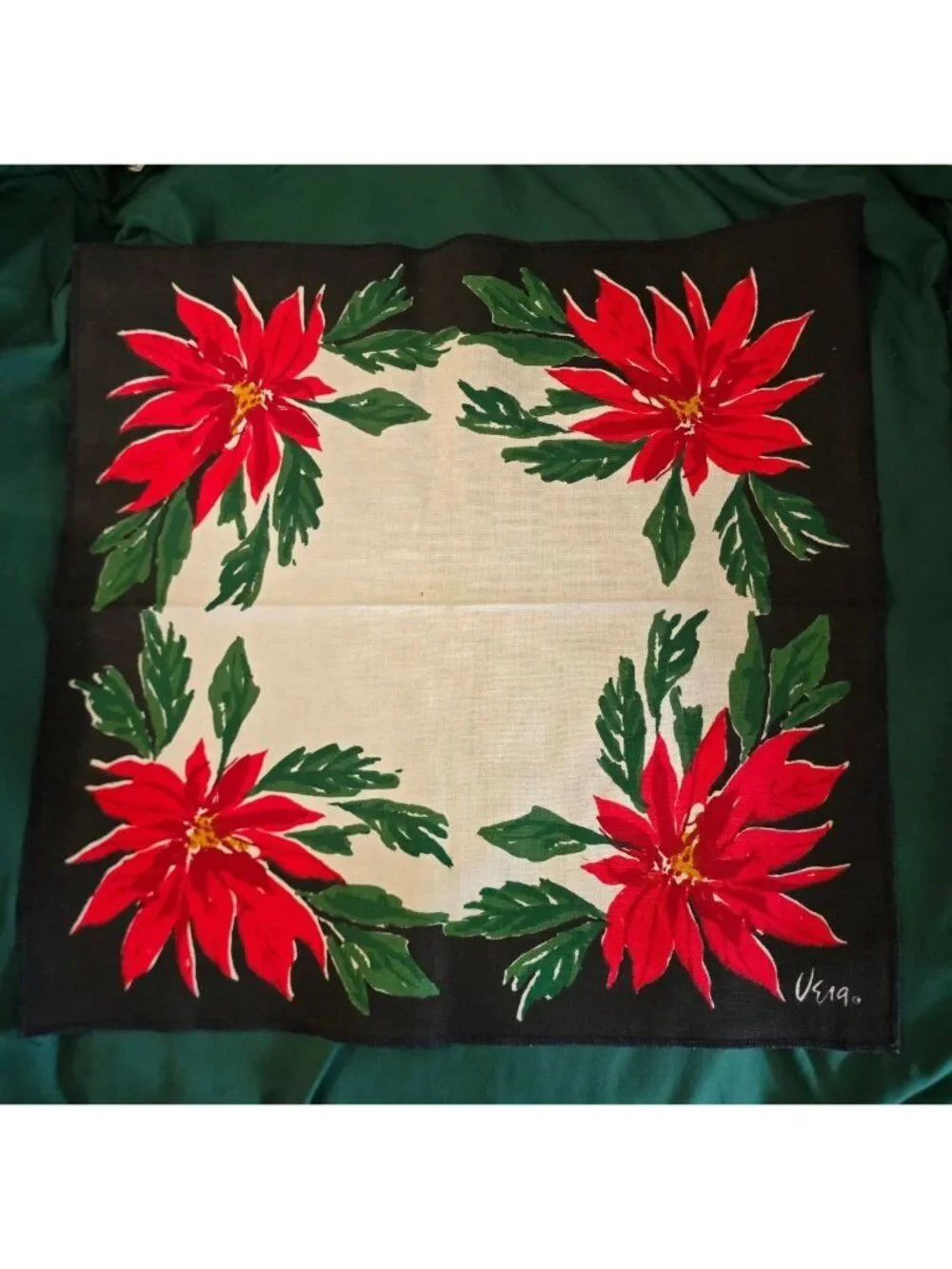 Vintage Vera Neumann Poinsettia Napkins Set Of 3 Red & Green holiday christmas